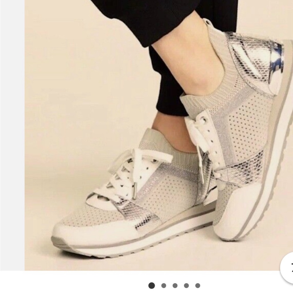 Stylish Michael Kore Silver Women's Sneakers, ankle